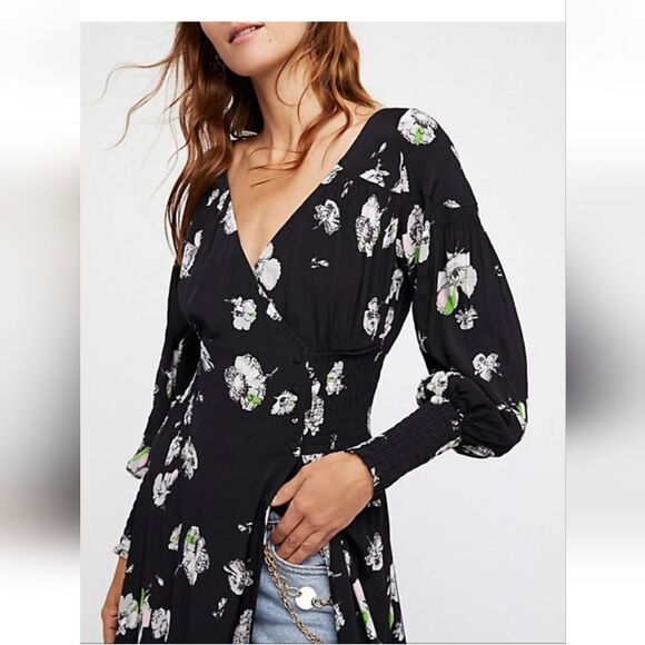 Free People So Sweetly Floral Midi Dress Size S Long Sleeves - Picture 4 of 16